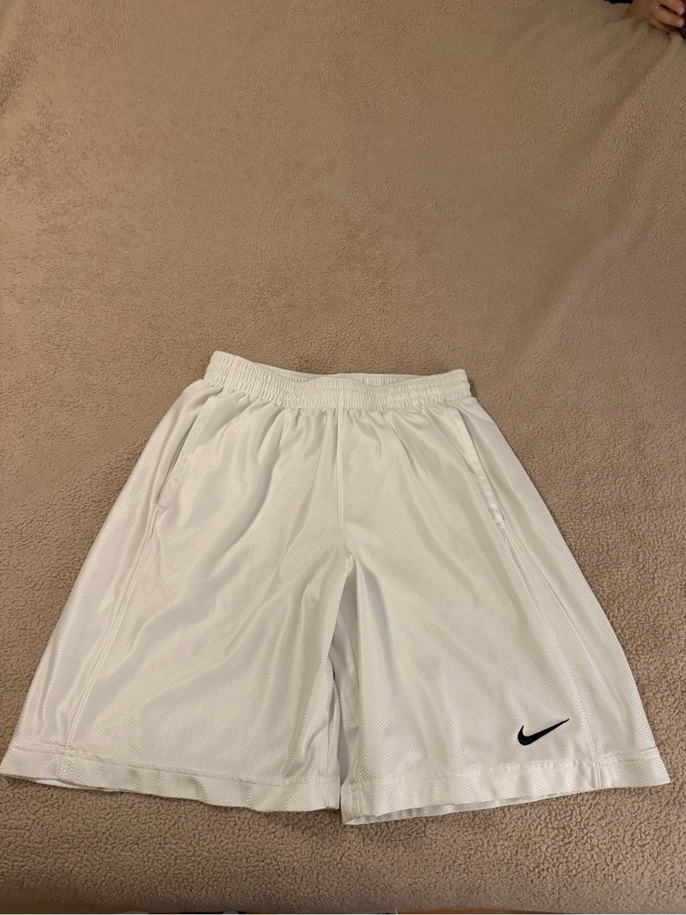 Nike Men’s White Athletic Mesh Shorts with Black Swoosh